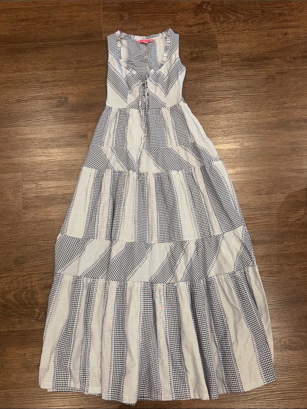 Betsey Johnson Navy and White Striped Tie-Front Maxi Dress